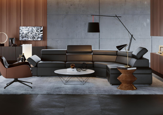 Canapea modernă în colț din piele 100%