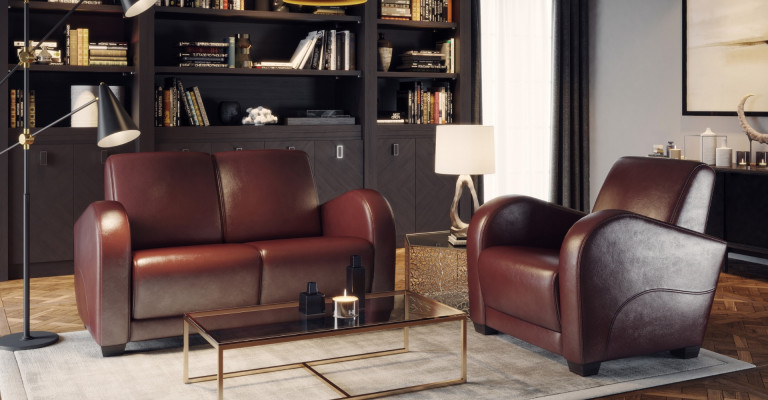 Set de canapea modernă din piele 100% italiană 2+1 locuri