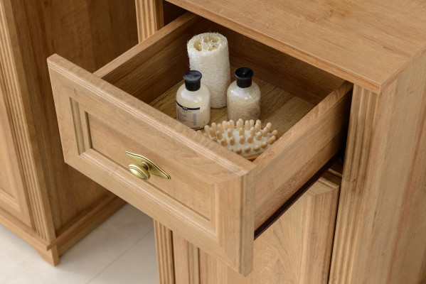 Set de mobilier de baie independent, stejar, dulap de perete