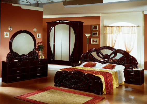 Set de mobilier modern pentru dormitor cu 2 noptiere din lemn