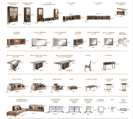 Set de canapea modern 3+1+1 cu scaune tapitate