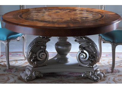 Masă de dining rotundă din lemn masiv italian