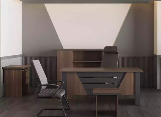 Set de mobilier de birou modern cu masă, rafturi și noptieră