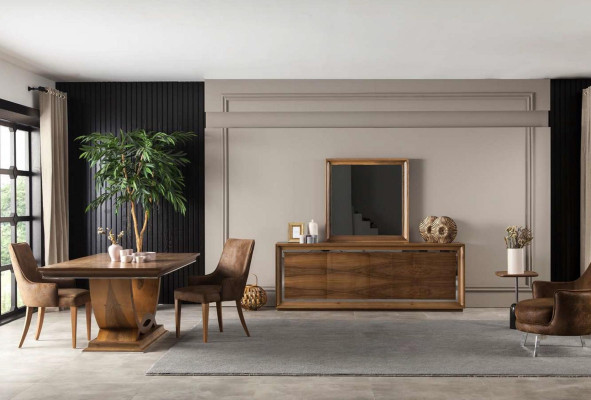 Set de masă de dining de lux cu 4 scaune și bufet ajustabil în 5 părți