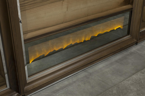 Pereți de living de lux, 448 cm, cu șemineu din lemn