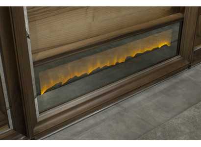 Pereți de living de lux, 448 cm, cu șemineu din lemn