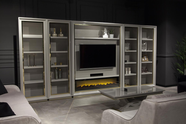 XXL raft de perete pentru living cu design de șemineu