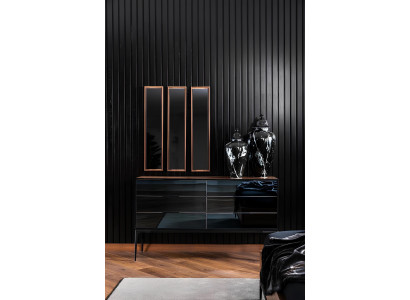 Set de mobilier pentru dormitor Perfect cu pat negru și măsuțe de noapte, 8 piese.