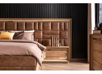 Set de mobilier pentru dormitor cu pat + mese de noptieră de lux în maro