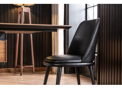 Scaun de piele neagră de lux, scaune moi, mobilier de design pentru living și bucătărie