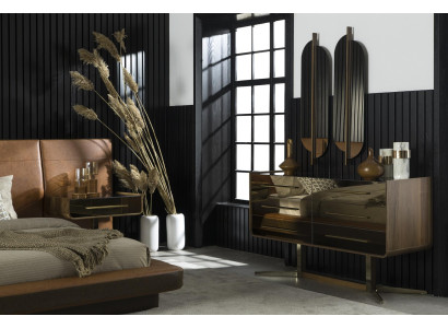 Oglindă de perete luxoasă în stil modern cu ramă maro 104x31cm