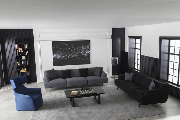 Canapea gri pentru 4+1 persoane cu perne detașabile, 3 părți