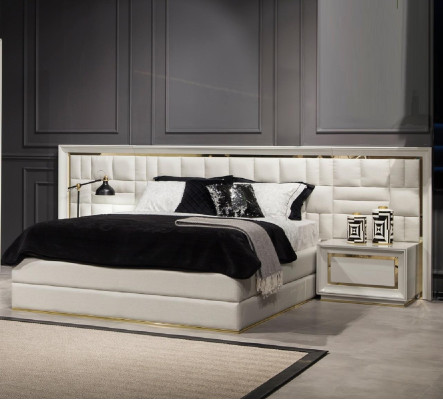Pat modern de lux 160x200 cm de culoare albă