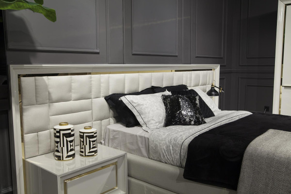 Pat modern de lux 160x200 cm de culoare albă