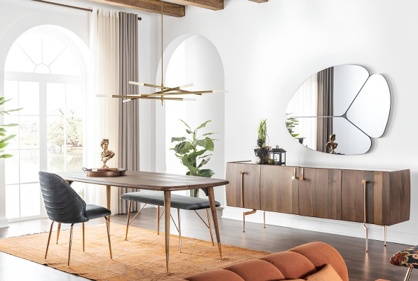 Set de masă de 10 piese cu scaune și bufet din lemn maro