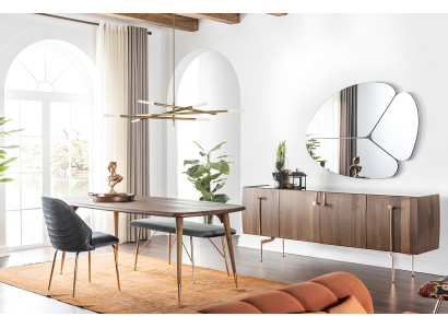 Set de masă de 10 piese cu scaune și bufet din lemn maro