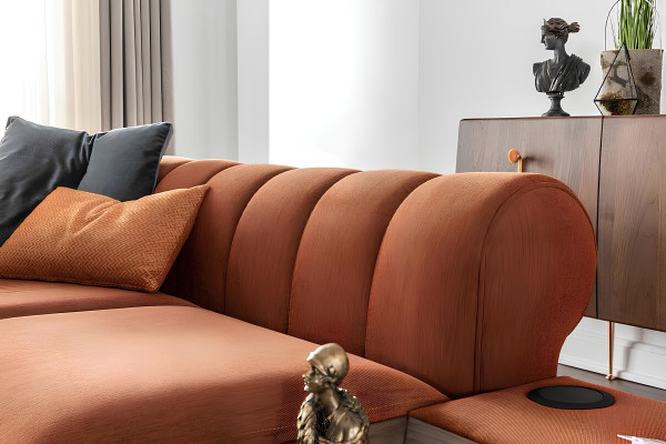 Canapea modernă din țesătură portocalie pentru două persoane 234 cm