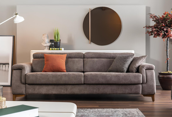 Canapea gri cu trei locuri și funcție de pat