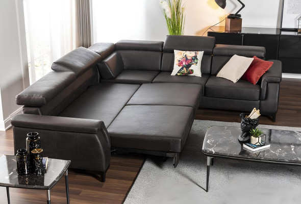 Canapea din piele Mustasta cu funcție de pat