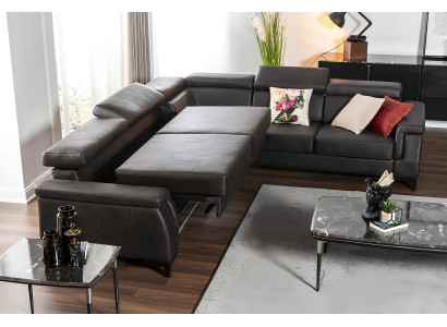 Canapea în formă de L neagră cu funcție de pat