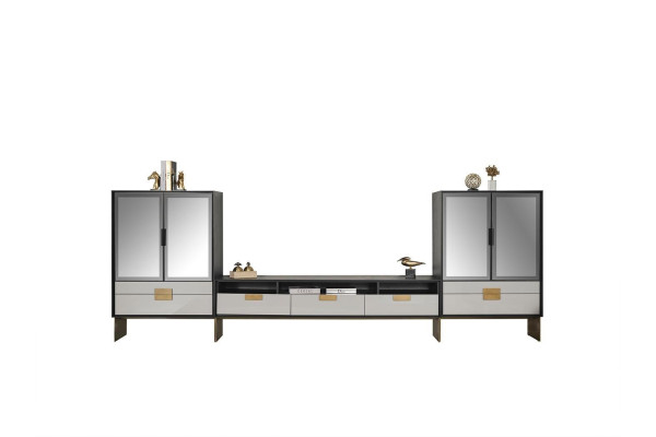 Mobilier TV cu vitrină, set de living, nou, alb, 3 piese.