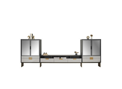 Mobilier TV cu vitrină, set de living, nou, alb, 3 piese.