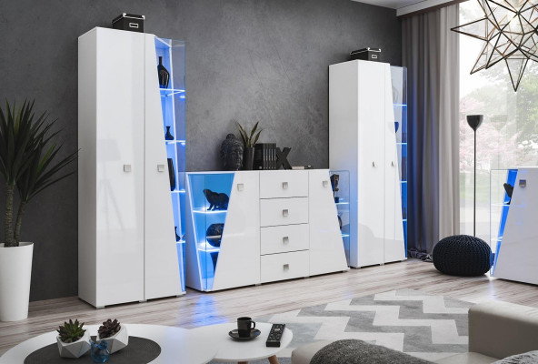 Dulap alb luxos cu 2 vitrine pentru un living modern