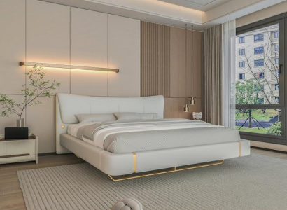 Pat luxos gri cu detalii aurii, design modern și tăblie confortabilă