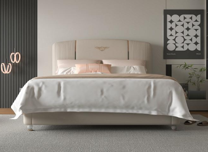 Pat luxos în bej cu tăblie tapițată modernă