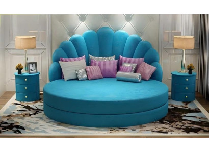 Pat rotund elegant alb cu tapițerie din catifea mov pentru dormitor modern