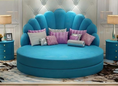 Pat rotund elegant alb cu tapițerie din catifea mov pentru dormitor modern