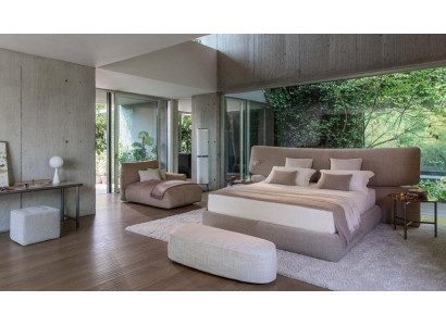 Pat modern din material textil negru cu spătar înalt