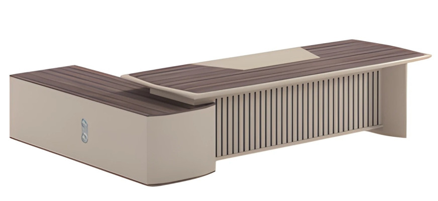 Birou modern bej cu efect de lemn și suprafață mare