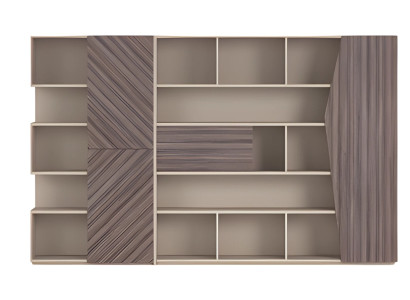 Sistem modern de depozitare cu efect de lemn în bej și maro, dulap deschis cu sertare