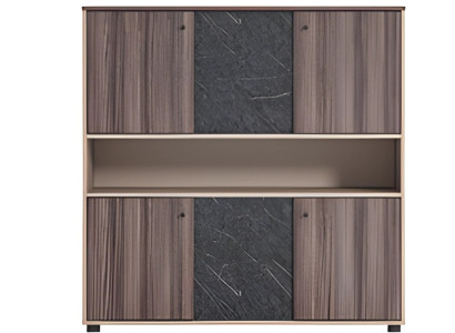 Birou de birou gri maroniu cu aspect modern din lemn și uși pliante