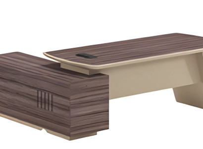 Birou modern cu aspect de lemn de stejar și maro, blat și un sertar