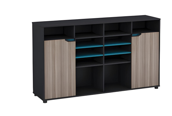 Set de mobilier modern din lemn negru cu raft turcoaz