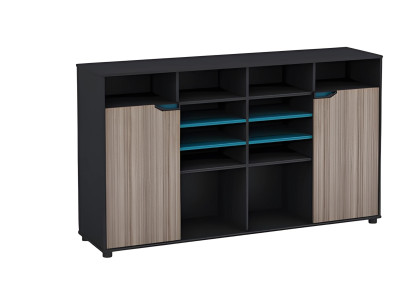 Set de mobilier modern din lemn negru cu raft turcoaz