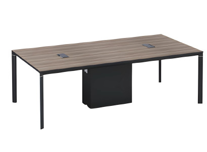 Masă de întâlnire din lemn negru și maro cu gestionare a cablurilor și design modern