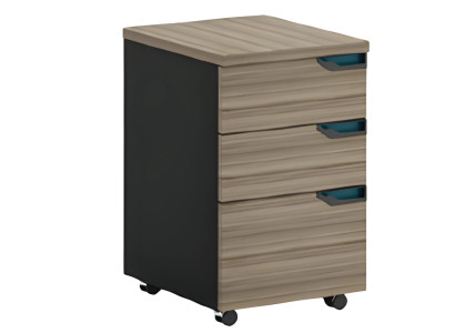 Comodă mobilă neagră și maro cu 3 sertare și roți pentru birou