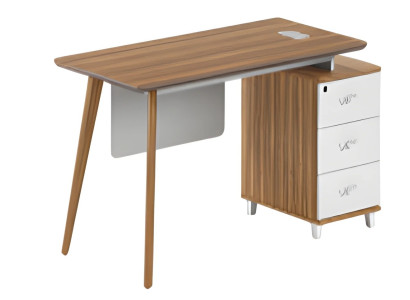 Masă de birou modernă cu rafturi albe elegante și sertare