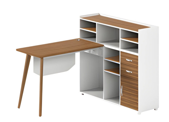 Masă din lemn Balta cu spațiu de depozitare, compartimente deschise și picioare elegante