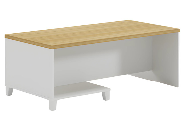 Masă de cafea modernă cu structură albă și blat din lemn pentru interioare elegante