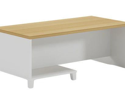 Masă de cafea modernă cu structură albă și blat din lemn pentru interioare elegante