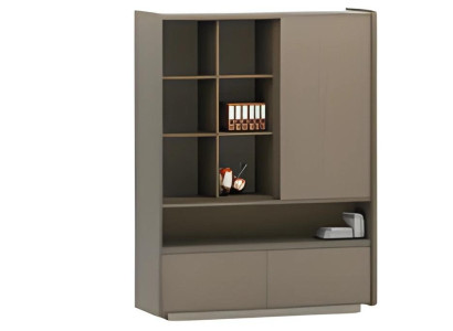 Birou modern cu rafturi și sertare pentru documente