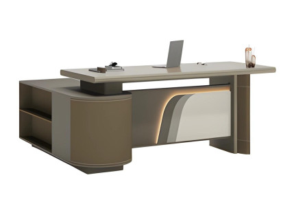 Masă modernă maro și bej cu iluminare LED pentru birou și home office