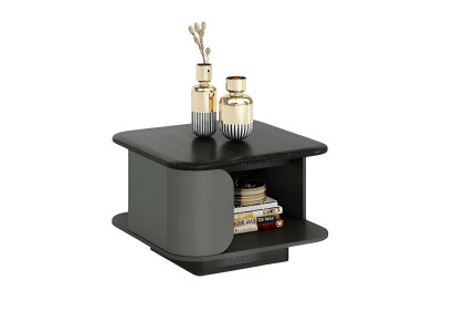 Masă de cafea modernă cu dimensiuni compacte și un blat deschis, suprafață neagră