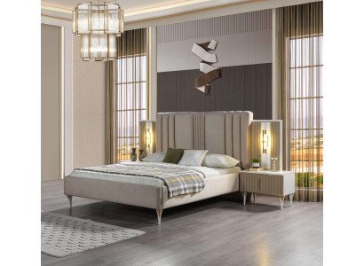 Conjunto elegant de mobilier de 3 piese cu pat și măsuțe de noapte