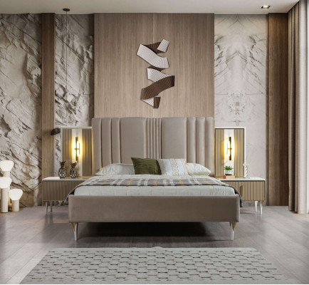 Conjunto elegant de mobilier de 3 piese cu pat și măsuțe de noapte