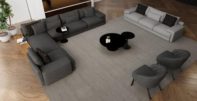 Canapea colțară elegantă cu două fotolii care combină designul și confortul